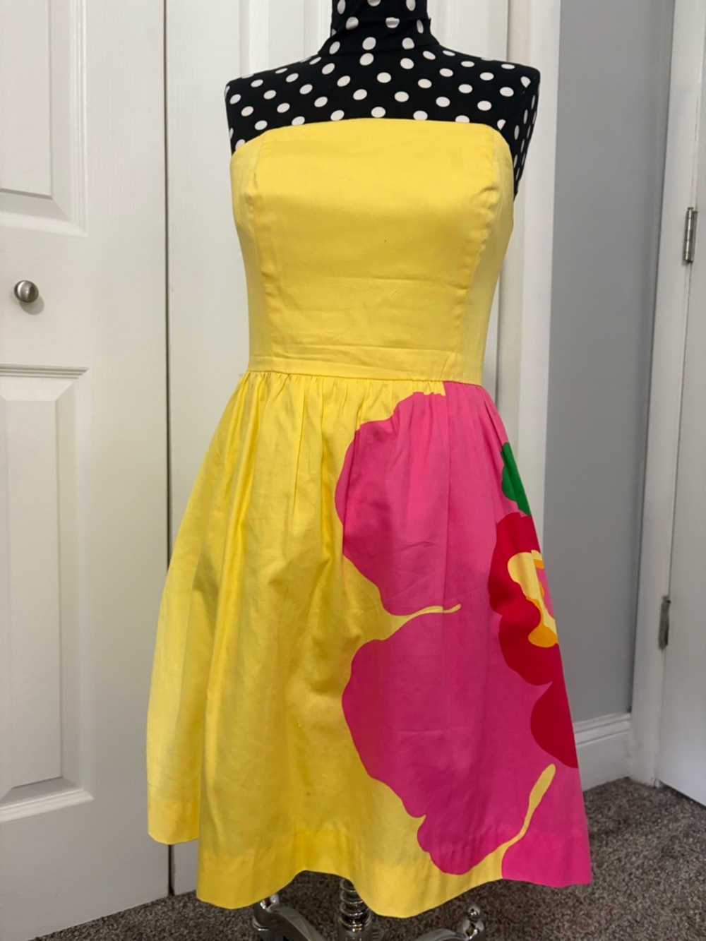 Lilly Pulitzer Yellow Strapless Dress with Pink Floral Accent